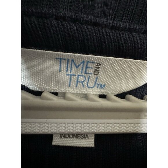 Time and Tru Blue Ribbed Pullover Tunic Hoodie Sweater Size XL - Picture 2 of 8